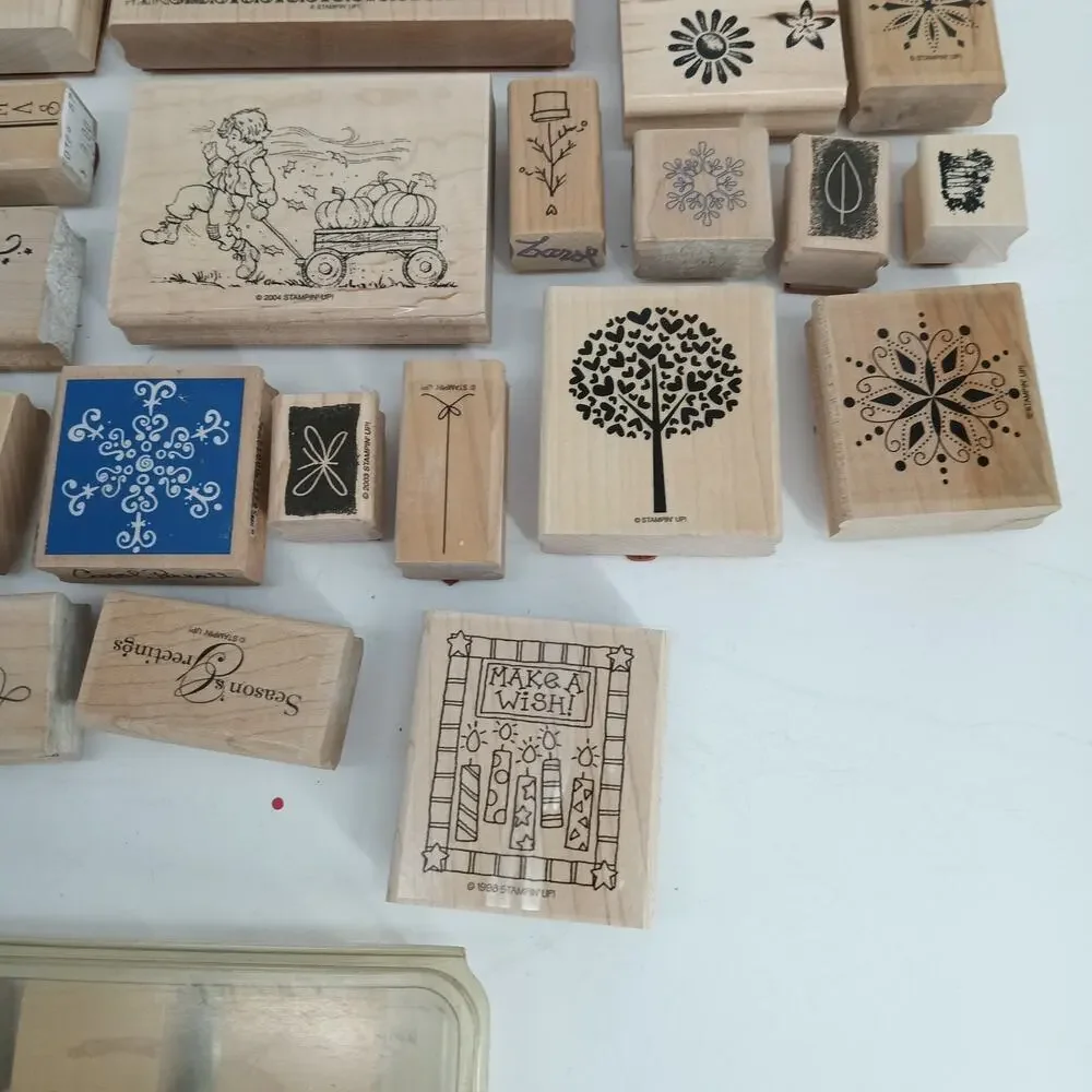 Rubber Stamp Lot 46+ Christmas Kids Shapes Wood Craft